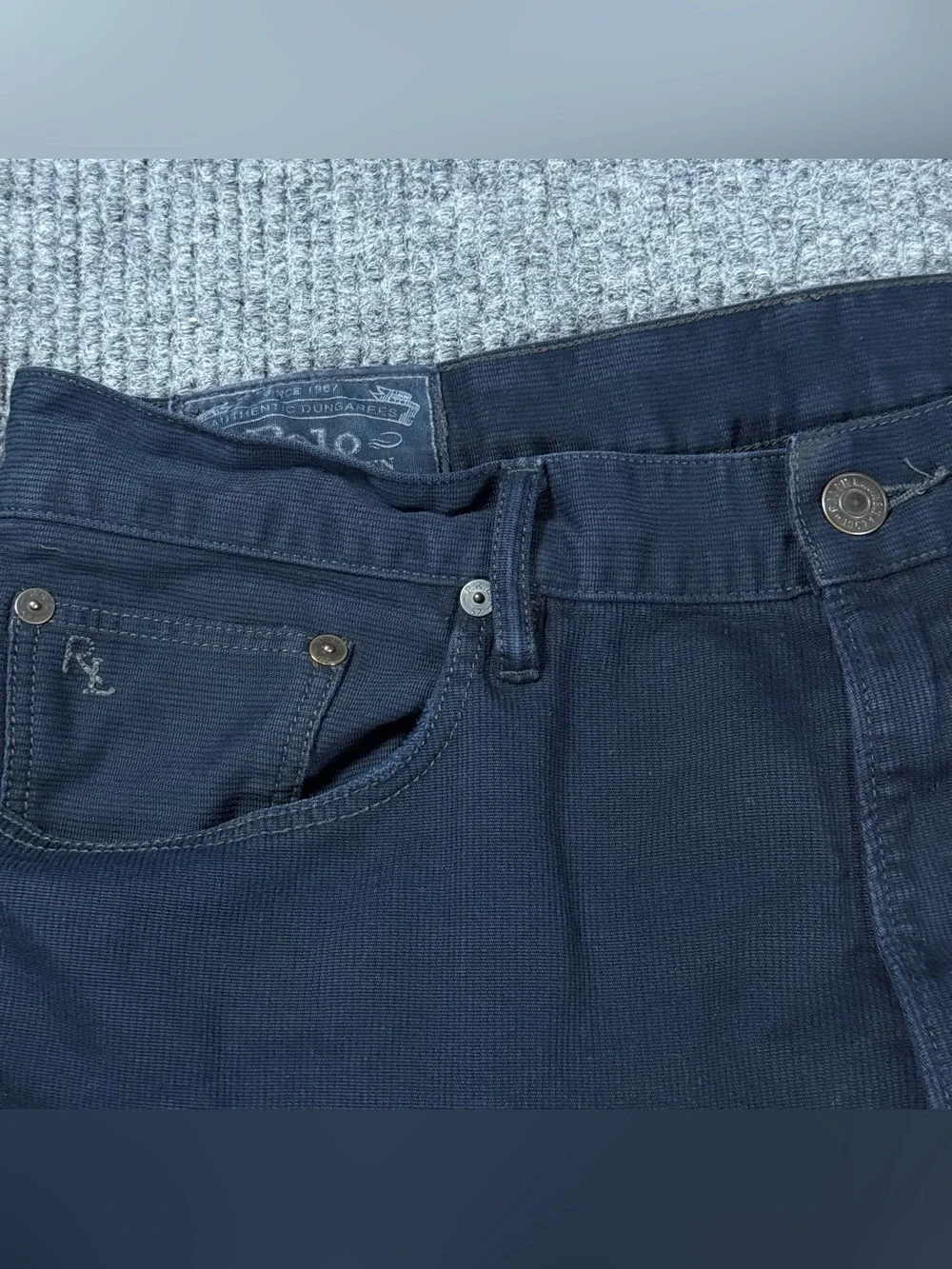 Polo Ralph Lauren Varick Slim Straight Pants Navy Blue Corduroy Men's 33x32
